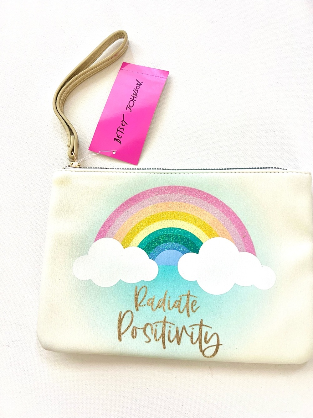 Betsey Johnson Rainbow 'Radiate Positivity' Wristlet with Gold Strap, NWT